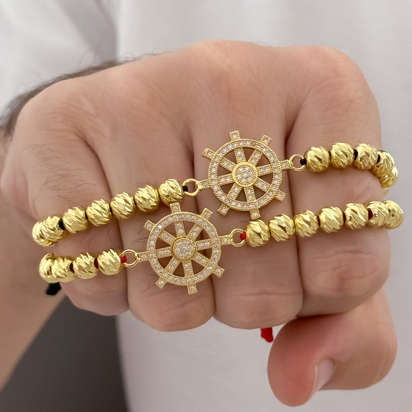 Promoción de 2 Pulseras Para Parejas Balin Italiano de 6mm con Herrajes de Timón amuleto de Unión para Parejas en Oro Laminado 18k con Garantia de por vida