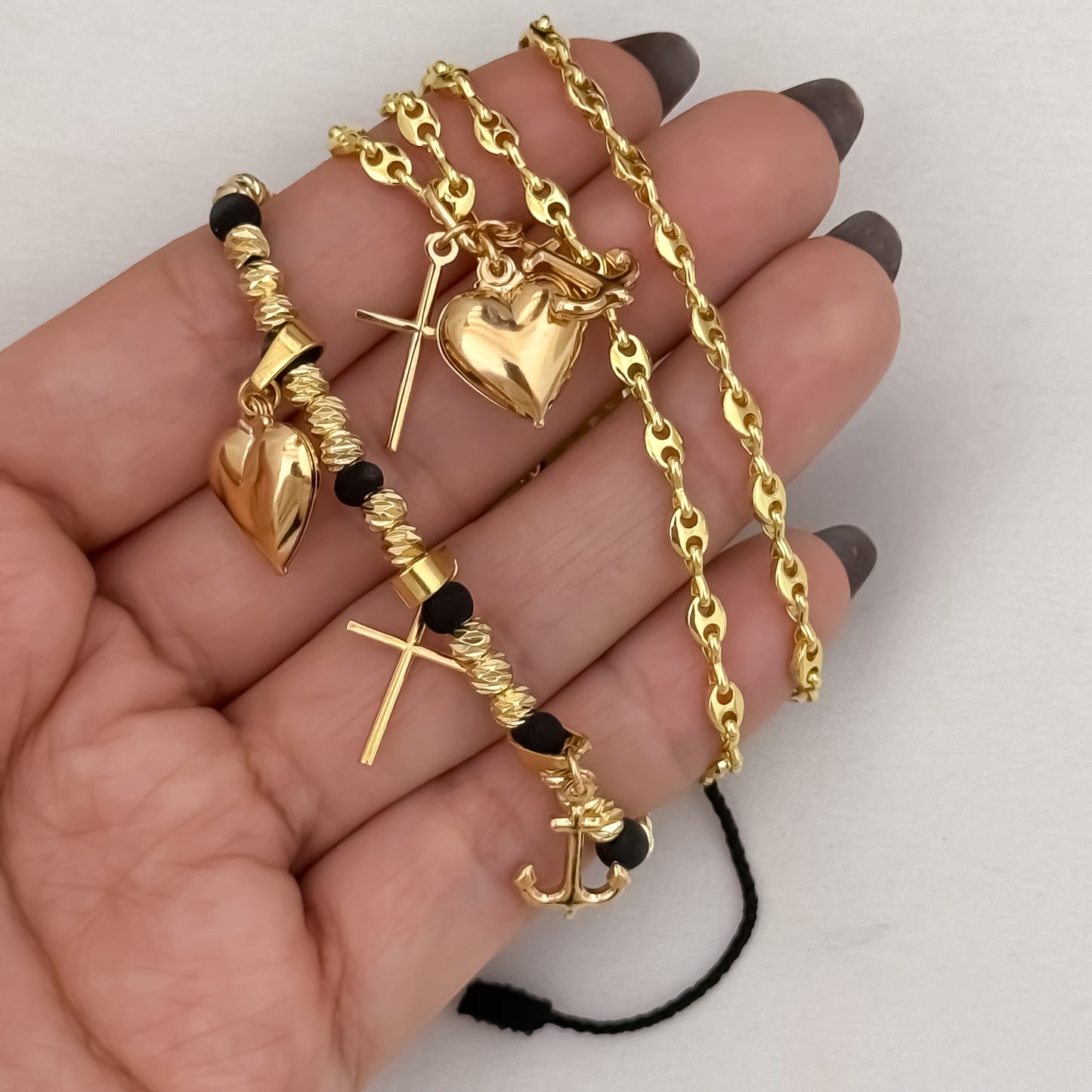 Cadena Tejido Gucci de Dama de 45cm + Dije de 3 Gracias + Pulseras Balin Italiano 4mm dije de 3 Gracias en Oro Laminado 18k con Garantia de por vida