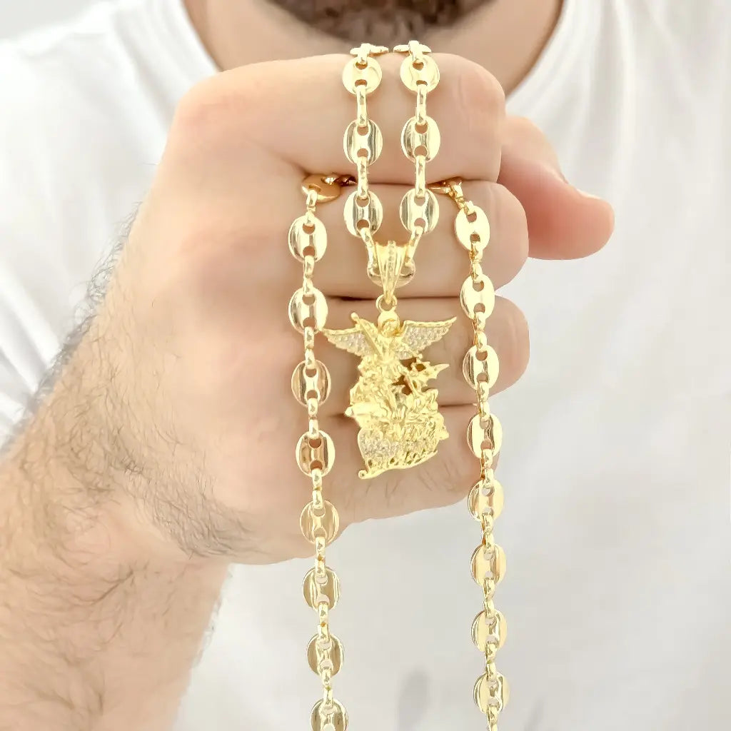 Cadena Tejido Gucci 60cm -5mm + San Miguel con Circones en Oro Laminado 18k