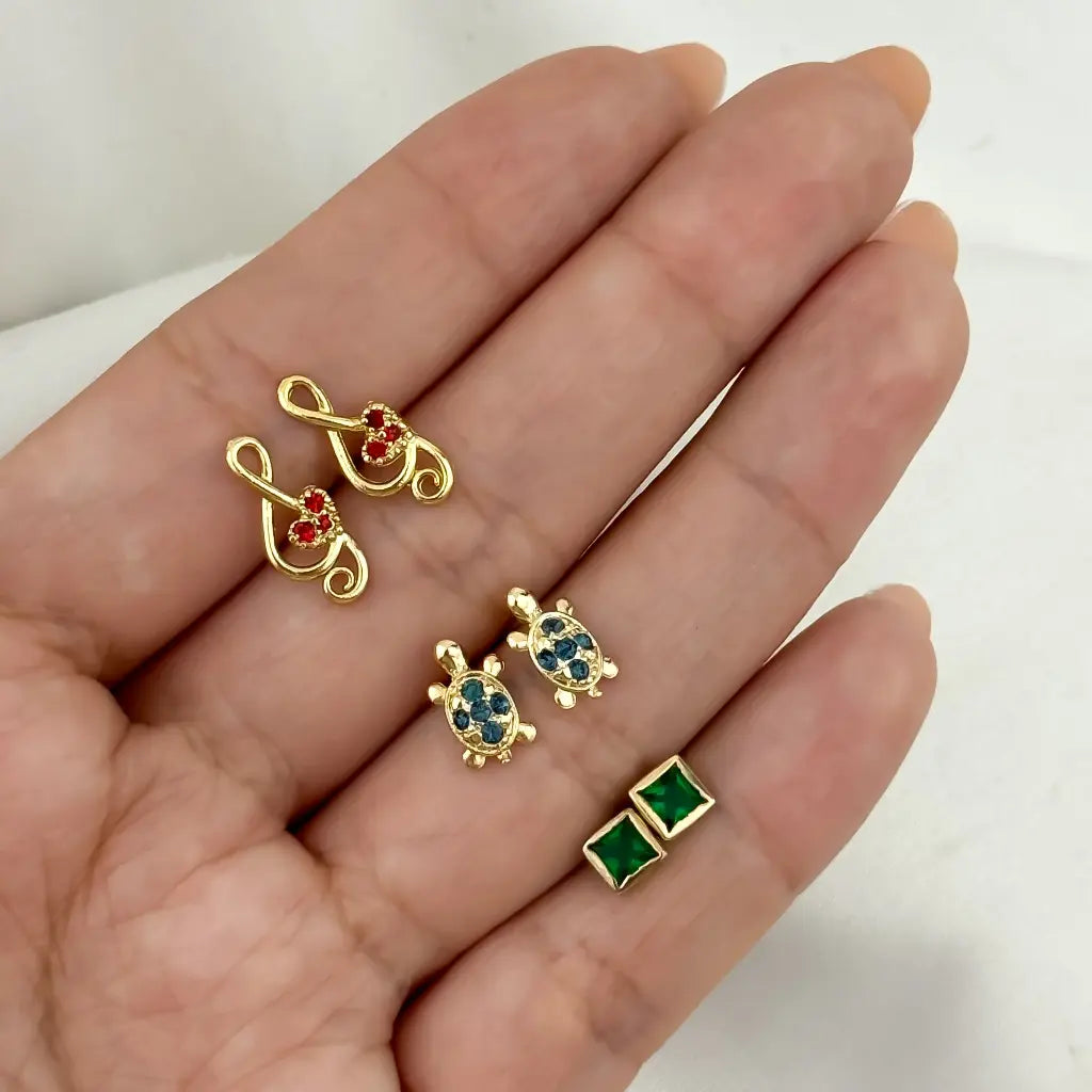 Brilla con Elegancia Promoción Exclusiva de este Juego de Aretes para Dama en Verde Esmeralda en Oro Laminado 18k con Garantia de por vida