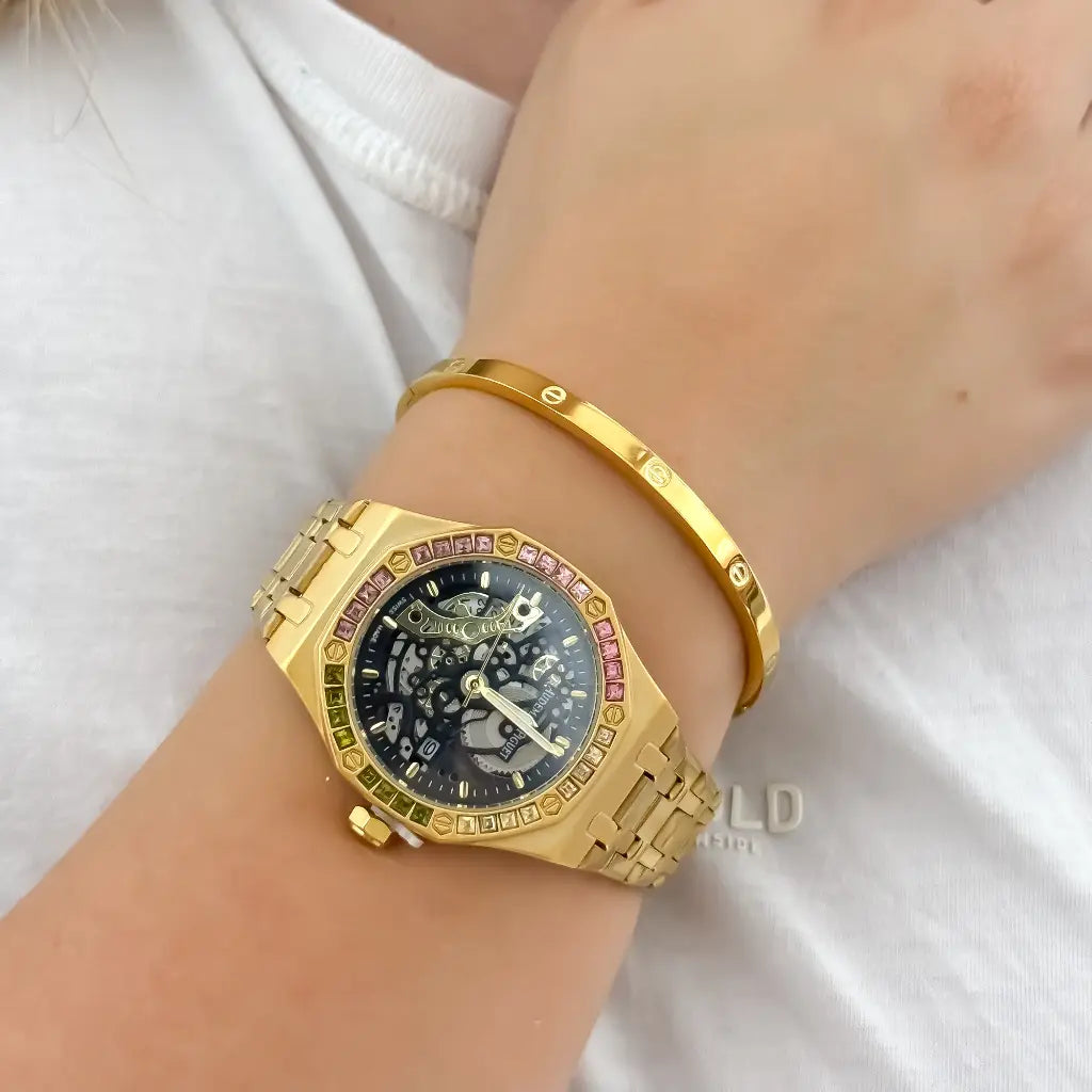 Juego de Reloj audemars piguet en Oro amarillo + Aro Tejido Catier en Oro Laminado 18k con Garantia de por vida