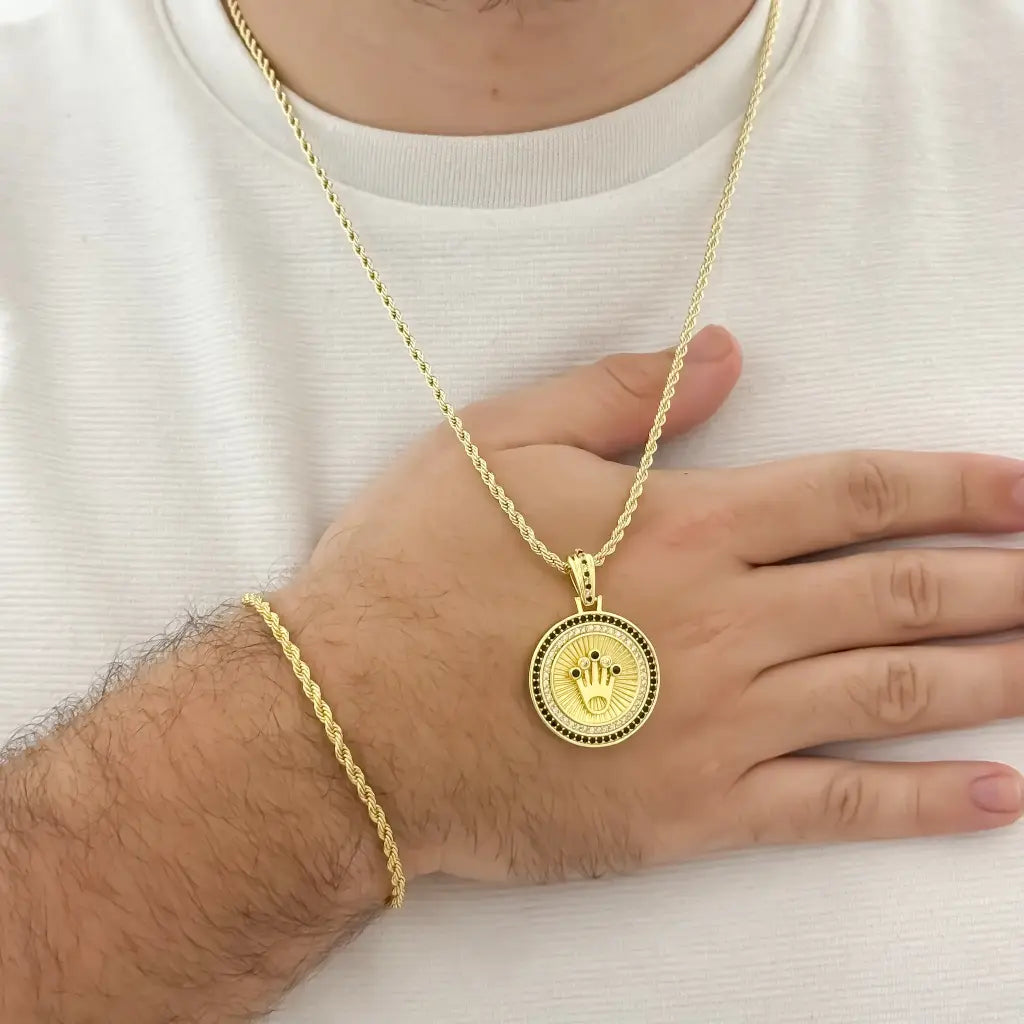 conjunto Lazo para Caballero Cadena 60cm + Dije Rolex con micro Circones + Pulsera lazo 20cm en Oro laminado 18k con Garantia de por vida