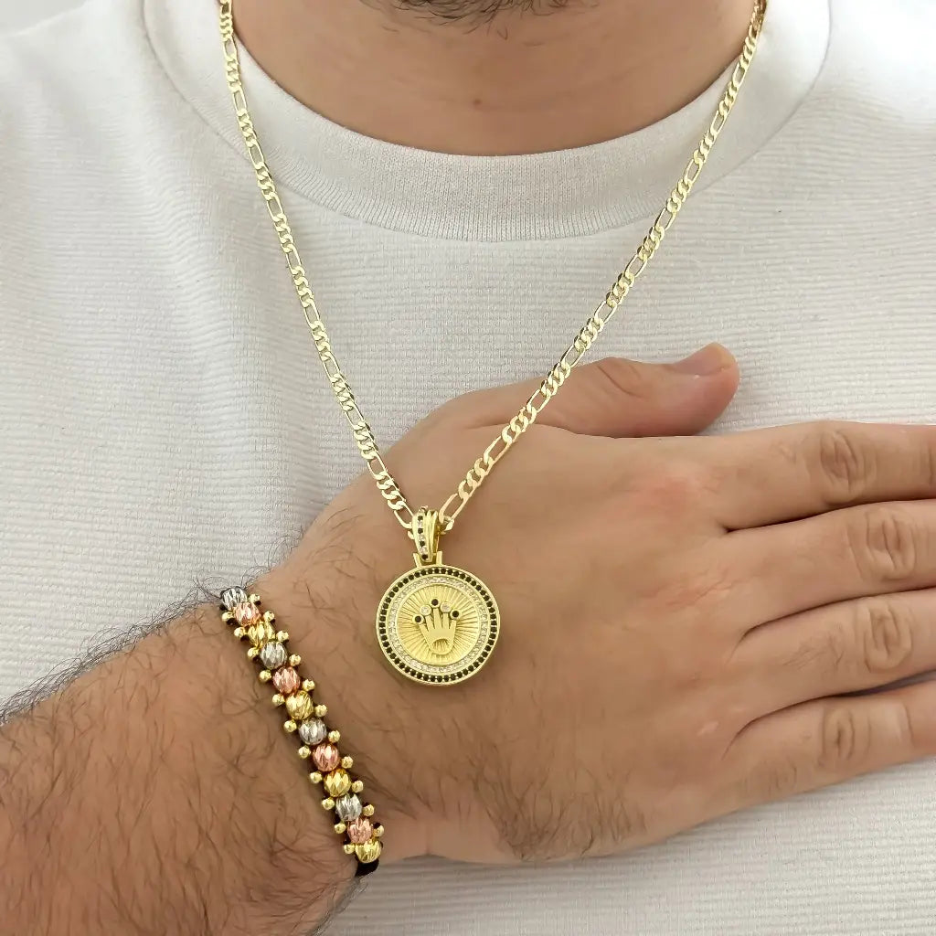 Conjunto de Cadena Tejido Catier 60cm + Dije Rolex verde + Pulsera de oro en Balin italiano en oro Laminado 18k con Garantia de por vida