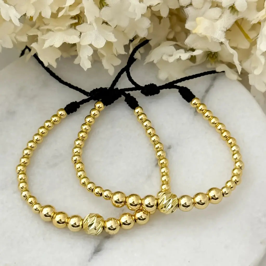 2 Pulseras Unión Inquebrantable Balin 4mm Liso en Oro 10k con Garantia de por vida