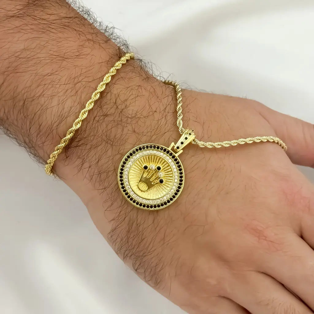 conjunto Lazo para Caballero Cadena 60cm + Dije Rolex con micro Circones + Pulsera lazo 20cm en Oro laminado 18k con Garantia de por vida