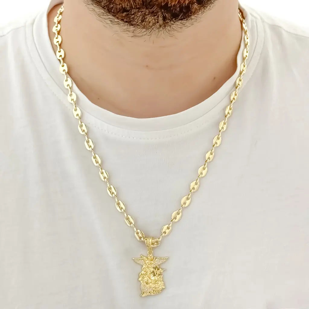 Cadena Tejido Gucci 60cm -5mm + San Miguel con Circones en Oro Laminado 18k