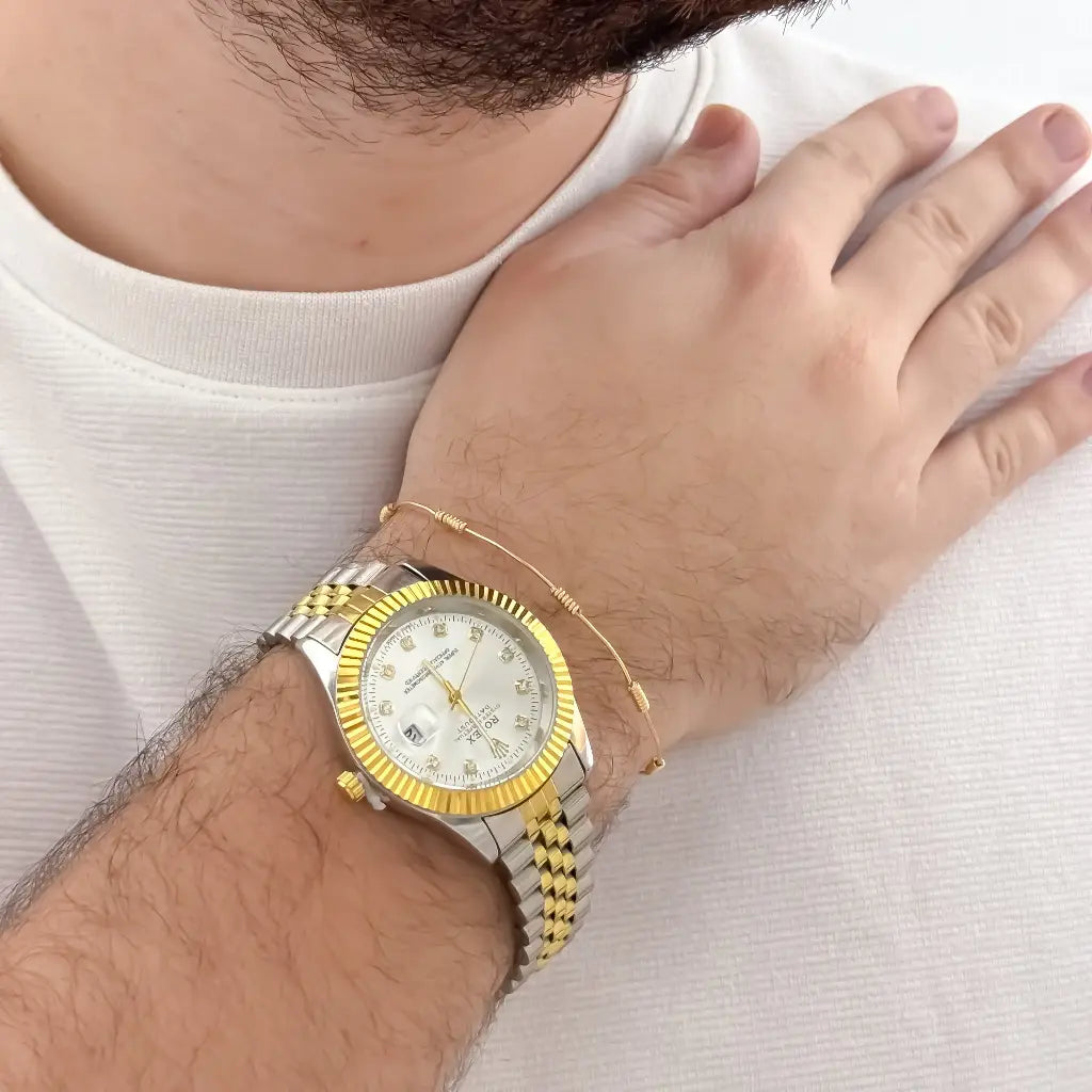 Pulsera en Alambre de 7 nudos en Oro Laminado 18k con Garantia de por vida + Reloj Rolex de Alta Calidad Replica 1.1 con Garantia