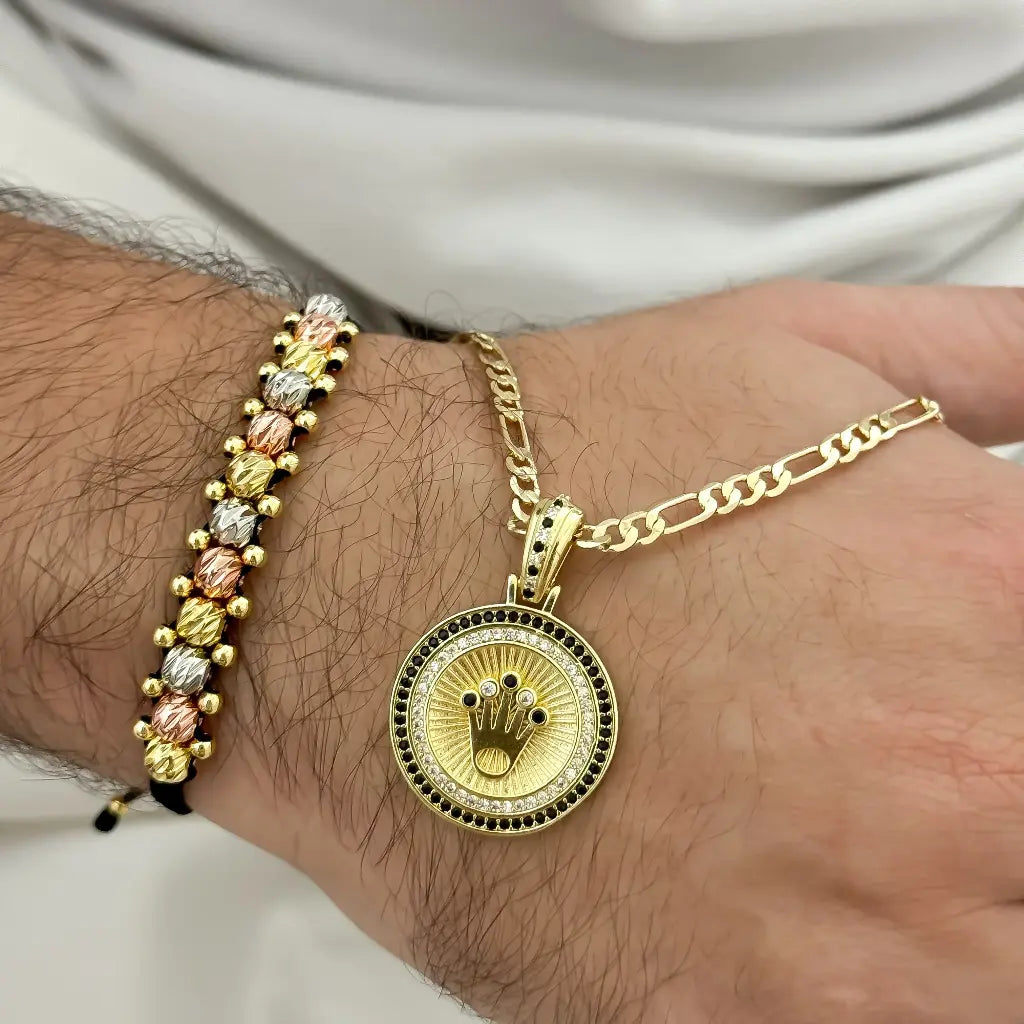 Conjunto de Cadena Tejido Catier 60cm + Dije Rolex verde + Pulsera de oro en Balin italiano en oro Laminado 18k con Garantia de por vida