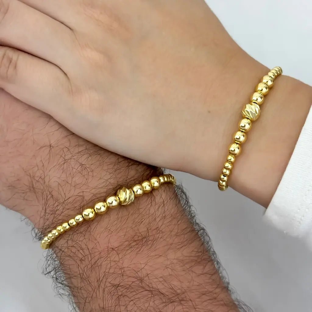 2 Pulseras Unión Inquebrantable Balin 4mm Liso en Oro 10k con Garantia de por vida