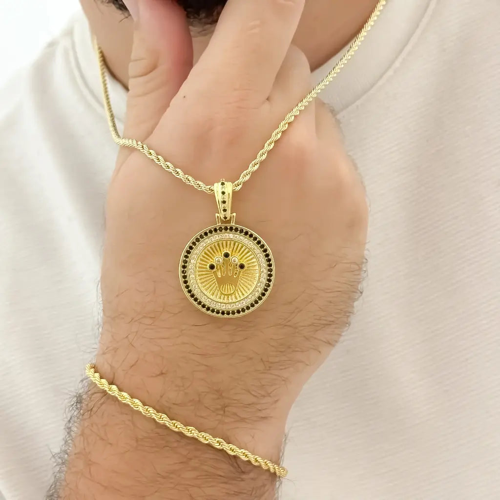 conjunto Lazo para Caballero Cadena 60cm + Dije Rolex con micro Circones + Pulsera lazo 20cm en Oro laminado 18k con Garantia de por vida