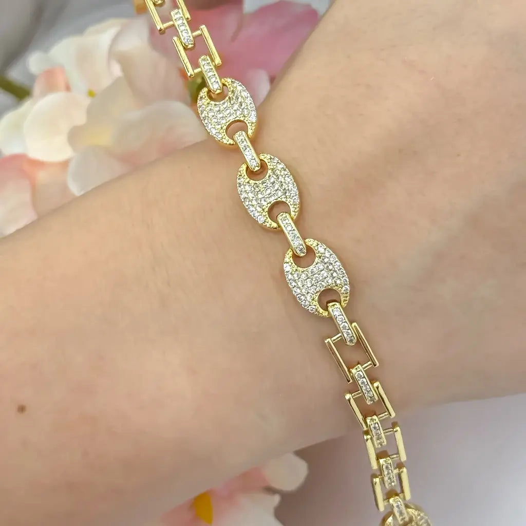 Pulseras Tejido Gucci Unisex con Circones en Oro Laminado 18k con Garantia de por vida