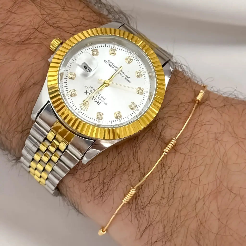 Pulsera en Alambre de 7 nudos en Oro Laminado 18k con Garantia de por vida + Reloj Rolex de Alta Calidad Replica 1.1 con Garantia