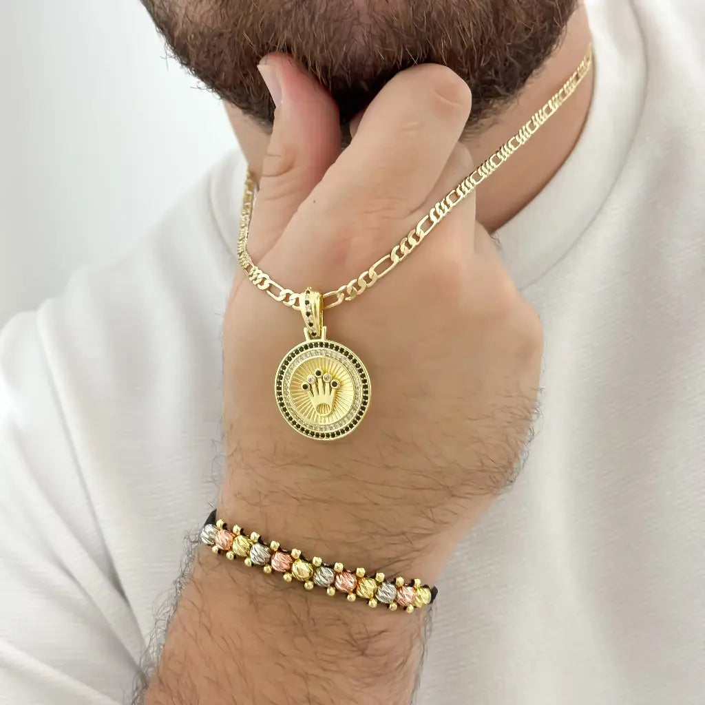 Conjunto de Cadena Tejido Catier 60cm + Dije Rolex verde + Pulsera de oro en Balin italiano en oro Laminado 18k con Garantia de por vida