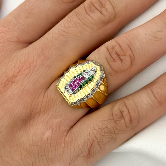 Anillo de Virgen de Guadalupe Talla de Colores en Oro Laminado 18k con Garantia de por vida Talla Ajustable a cualquier dedo