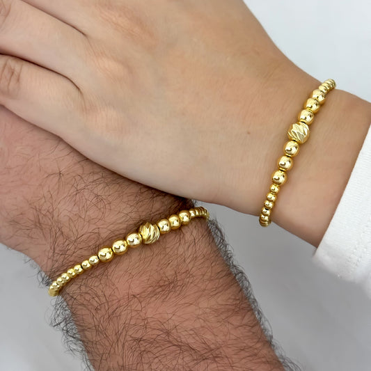 2 Pulseras Unión Inquebrantable  Balin 4mm Liso en Oro 10k  con Garantia de por vida