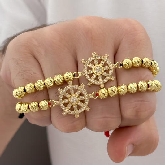 Promoción de 2 Pulseras Para Parejas Balin Italiano de 6mm con Herrajes de Timón amuleto de Unión para Parejas en Oro Laminado 18k con Garantia de por vida