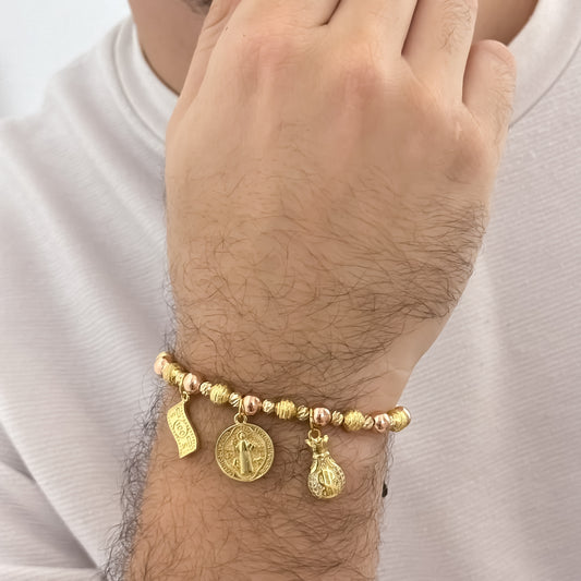 Pulsera de Abundancia, Protección y Prosperidad con San Benito Tu amuleto completo en oro laminado 18K con Garantía de por vida