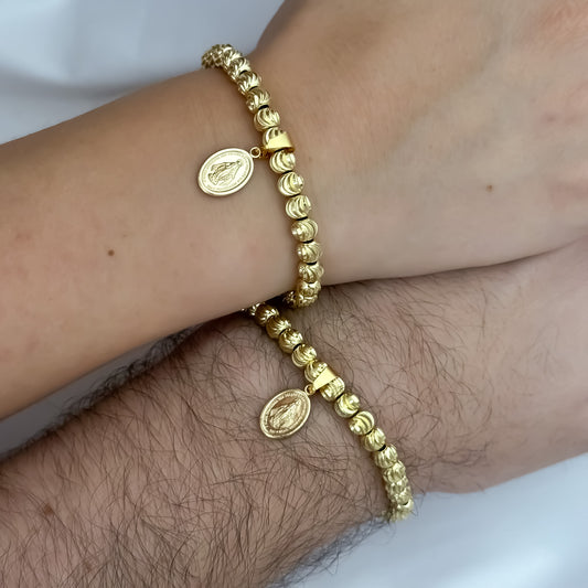 Promocion de 2 Pulseras para Parejas Virgen Milagrosa Protección en Balin Nuevo italiano Nuevo Labrado en Oro Laminado 18k con Garantía de por vida