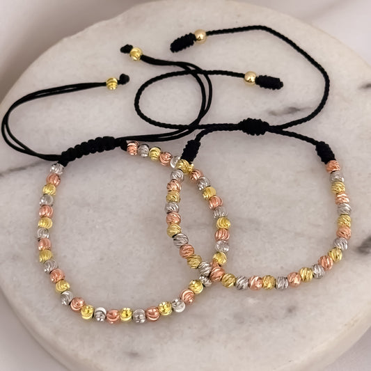 Promoción de 2 Pulseras para Parejas  de 3 Oros en Balin Italianos de 4mm en Oro Laminado 18k con Garantia de por vida