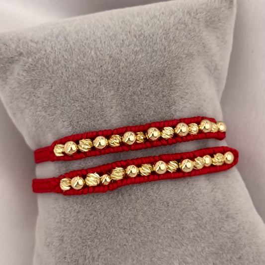 Hilos Rojos de Amor  para Parejas en Balin Liso de 4mm y Diamantado de 4mm en Oro Laminado 18k con Garantia de por vida
