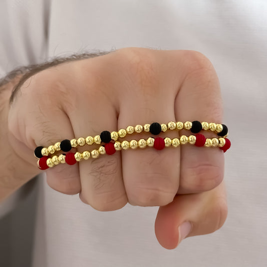 Pulseras Rojas y Negras con Balines de 4mm en Oro Laminado 18K: Símbolos de Amor y Unión en Oro Laminado 18k con Garantia de por vida