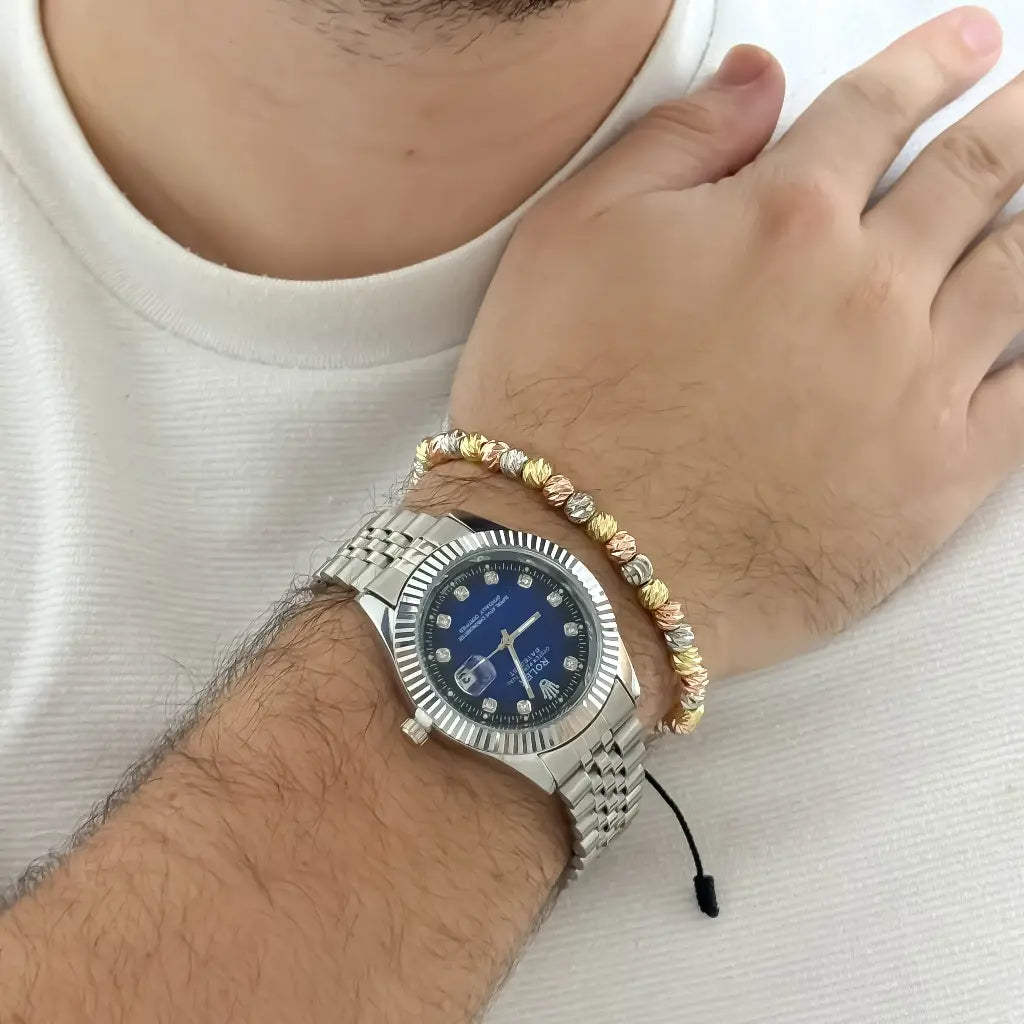 Reloj Rolex de Alta Calidad en Color Oro Blanco Pulsera de Oro  Balin Italiano 6mm en Oro Laminado 18k con Garantia de por vida