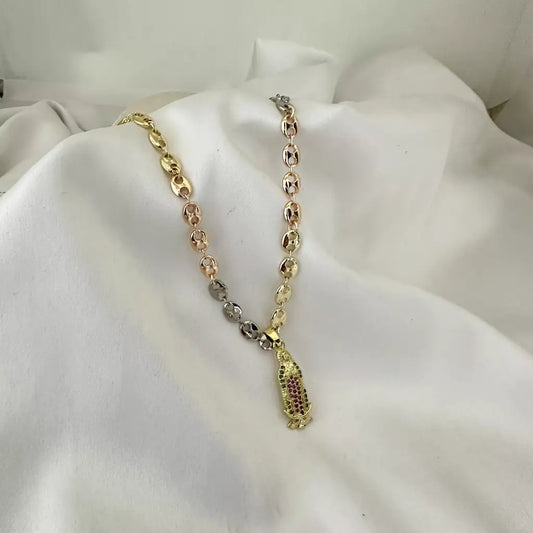 Cadena Tejido Gucci 50cm - 60cm + Virgen Guadalupe de Colores en Oro Laminado 18k con Garantia de por vida