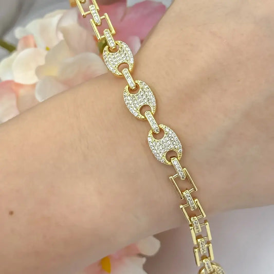 Pulseras Tejido Gucci Unisex con Circones en Oro Laminado 18k con Garantia de por vida