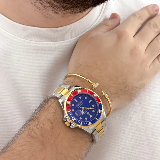 Pulsera clavo en Oro Laminado 18k con Garantia de por vida + Reloj Rolex Vicolor de Alta Gama en Oro Laminado 18k con Garantia de por vida